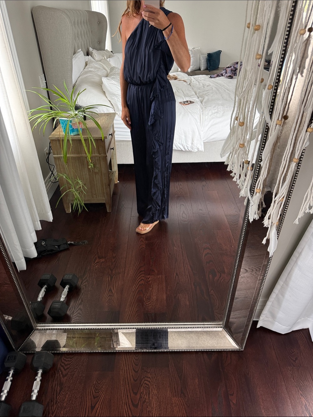 Zara Navy One-Shoulder Ruffled Jumpsuit - Picture 3 of 4